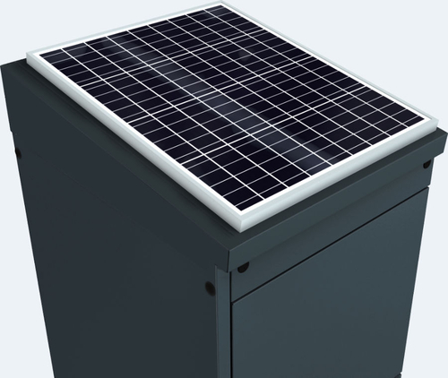 Slanted top with a solar panel for outdoor cabinet units 560