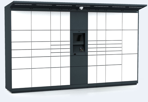 Outdoor parcel delivery unit with 59 boxes