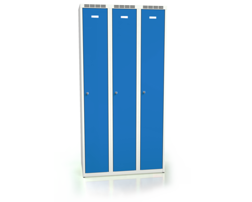 Cloakroom locker ALDOP 1800 x 900 x 500 - metal three-door locker, gray-blue, double plated door