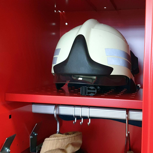 Wardrobe for firefighters 1920 x 400 x 500 - Perforated storage shelf for fireman's helmet