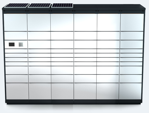 Outdoor parcel delivery unit with 59 boxes