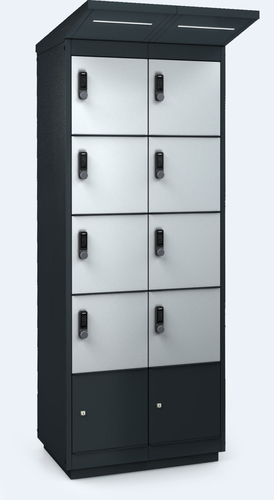 E-Bike Charging Unit – 8 Doors – LED - Modern ALFA 3 charging unit for e-bikes – durable outdoor design with LED lighting and secure locks