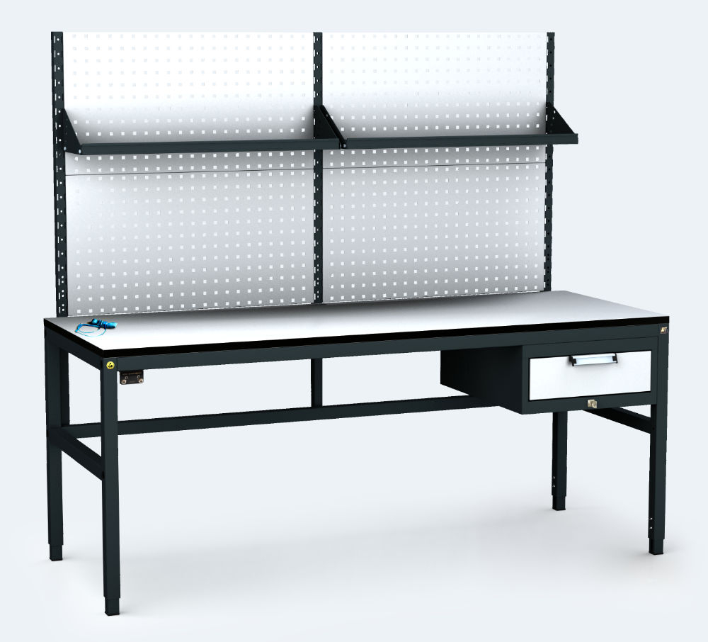 ESD - ALGERS Workbench - 1665 - 1905 x 1600 x 700 mm -container - perfo - shelf