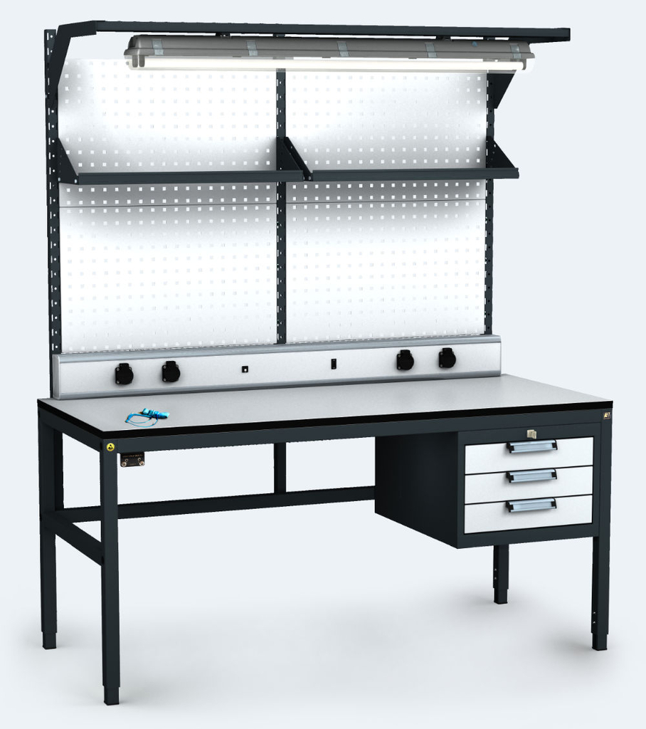 ESD - ALGERS Workbench 1885 - 2125 x 1600 x 700 mm - container - perfo - shelf - light