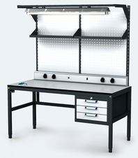 ESD - ALGERS Workbench 1885 - 2125 x 1600 x 700 mm - container - perfo - shelf - light