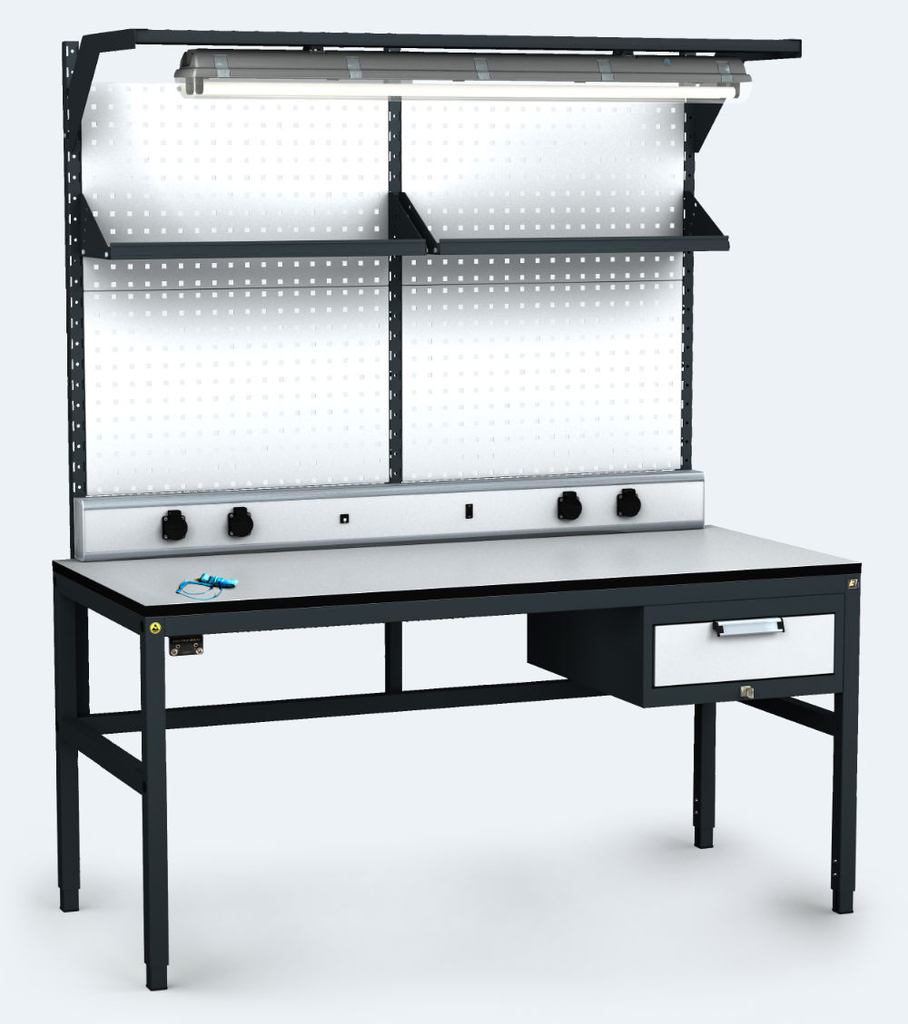 ALGERS Workbench 1885 - 2125 x 1600 x 700 mm - container - perfo - shelf - light