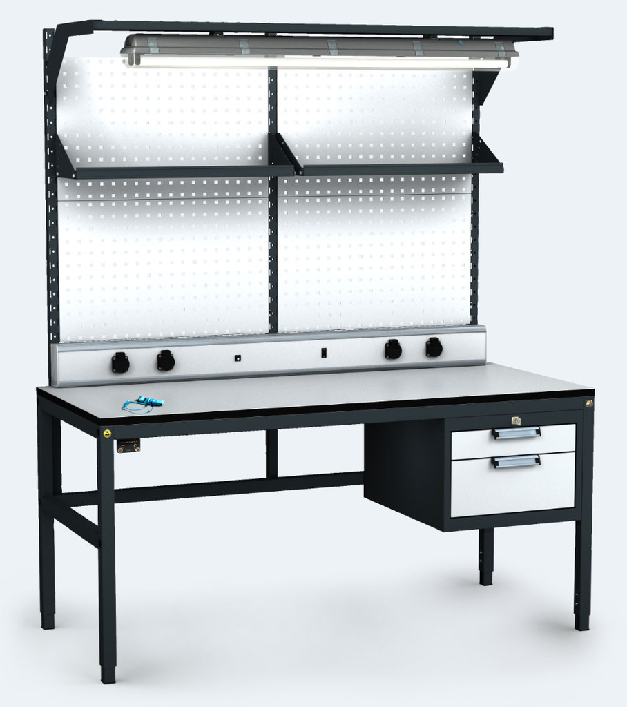 ALGERS Workbench 1885 - 2125 x 1600 x 700 mm - container - perfo - shelf - light