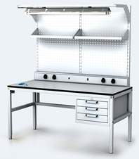 ESD - ALGERS Workbench 1885 - 2125 x 1600 x 700 mm - container - perfo - shelf - light