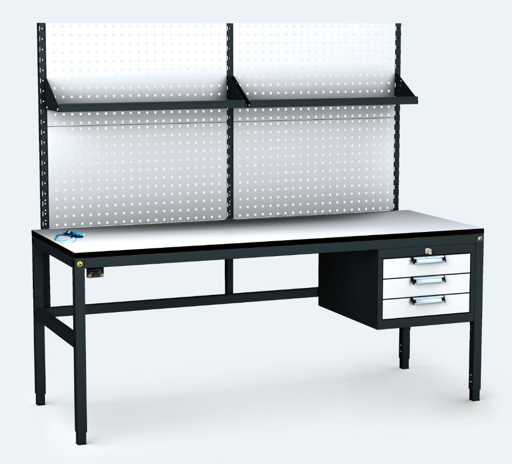ESD - ALGERS Workbench - 1665 - 1905 x 1600 x 700 mm -container - perfo - shelf