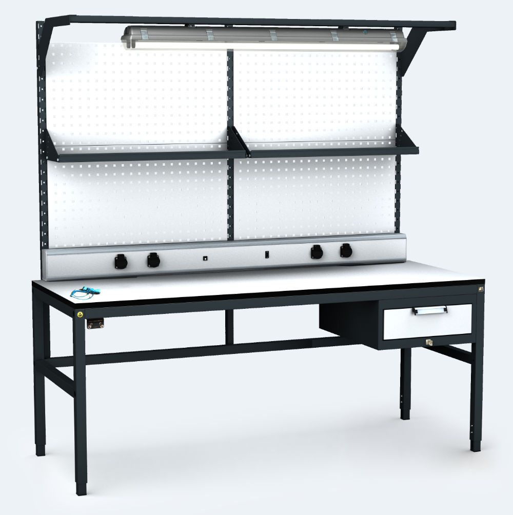 ALGERS Workbench 1885 - 2125 x 1600 x 700 mm - container - perfo - shelf - light