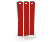 Cloakroom locker ALDOP 1800 x 900 x 500 - metal three-door locker, gray-red, double plated door