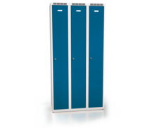 Cloakroom locker ALDOP 1800 x 900 x 500 - metal three-door locker, gray-cyan blue, double plated door