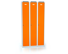 Cloakroom locker ALDOP 1800 x 900 x 500 - metal three-door locker, gray-orange, double plated door